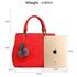 AG00537M - Red Tote Shoulder Bag With Faux-Fur Charm