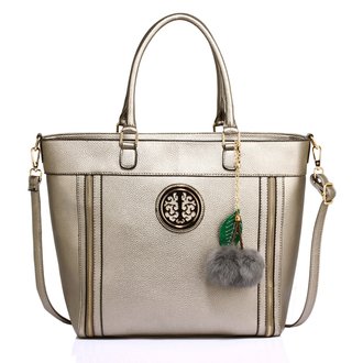 AG00404 - Wholesale & B2B Grey Tote Bag With Faux-Fur Charm Supplier & Manufacturer