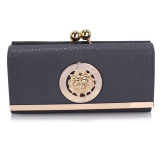 LSP1068A - Navy Kiss-Lock Purse/Wallet with Metal Decoration