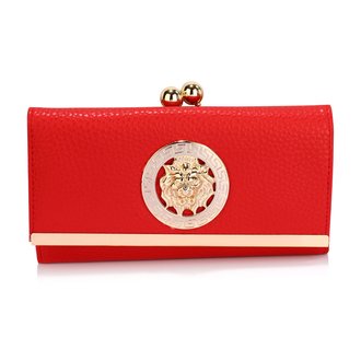 LSP1068A - Red Kiss-Lock Purse/Wallet with Metal Decoration