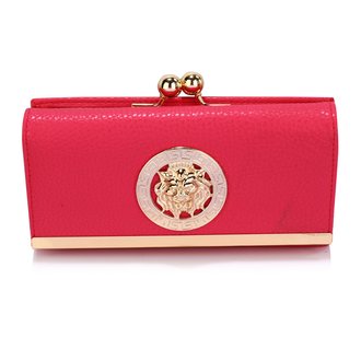 LSP1068A - Pink Kiss-Lock Purse/Wallet with Metal Decoration