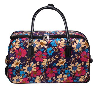 Flower Print Travel Holdall Trolley Luggage With Wheels - CABIN APPROVED