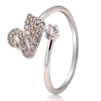AGR0076 - Silver Crystal Adjustable Swan Ring