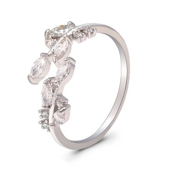 AGR0087 - Silver Sparkle Crystal Adjustable Leaves Ring