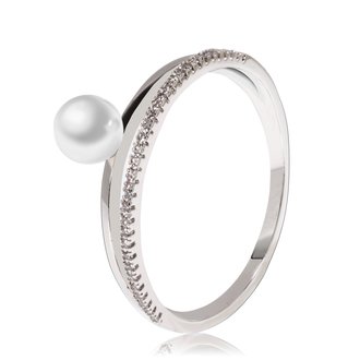 AGR0090 - Silver Crystal Pearl Fashion Ring