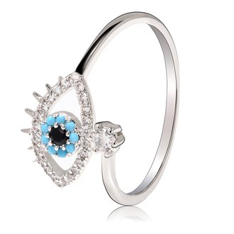 AGR0092 - Silver Crystal Adjustable Eye Ring