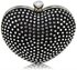 LSE0060 - Black Diamante Hardcase Heart Clutch Bag