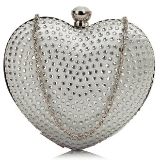 LSE0060 - White Diamante Hardcase Heart Clutch Bag