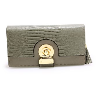 AGP1092B - Grey Twist Lock Crocodile Purse/Wallet With Tassel