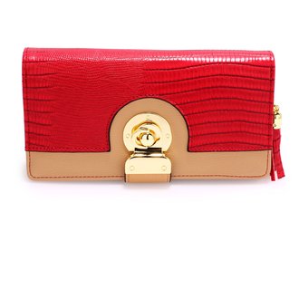 AGP1092B - Red / Nude Twist Lock Crocodile Purse/Wallet With Tassel