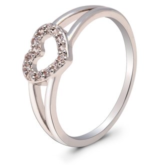 AGR0057 - Silver Sparkle Crystal Wedding Heart Ring