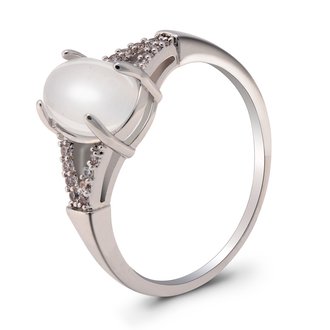 AGR0061 - Silver Sparkle Crystal Pearl Ring