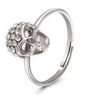 AGR0095 - Silver Crystal Skull Adjustable Ring