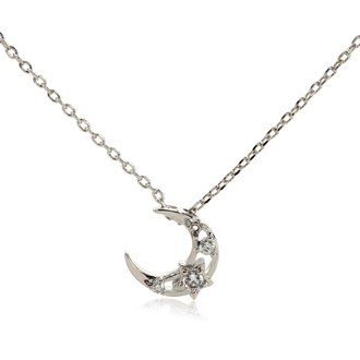AGN0050 - Silver Sparkling Crystal Moon Necklace