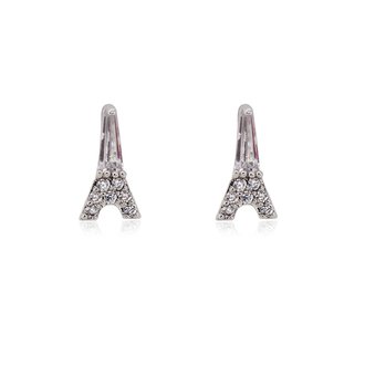 AGE0019 - Silver Sparkling Crystal Eiffel Tower Earring