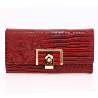 AGP1092 - Red Flap Crocodile Purse With Gold Metal Work