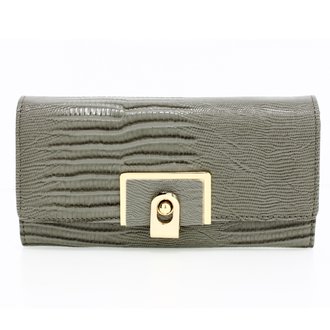 AGP1092 - Grey Flap Crocodile Purse With Gold Metal Work