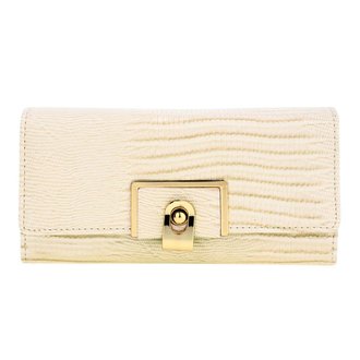 AGP1092 - Beige Flap Crocodile Purse With Gold Metal Work