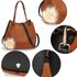 AG00190A - Black / Brown Hobo Bag With Faux-Fur & Tassel Charm