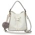 AG00591S - White Drawstring Tote Bag With Faux-fur Bag Charm