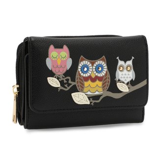 AGP1101 - Black Flap Owl Design Purse / Wallet