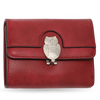 AGP1102 - Burgundy Flap Metal Owl Design Purse / Wallet