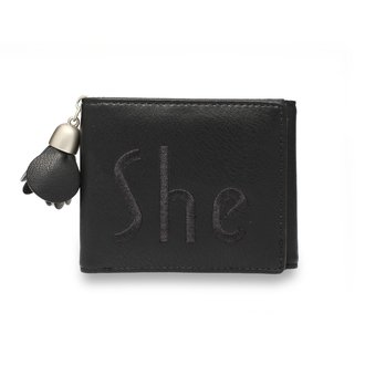 AGP1104 - Black Trifold Purse / Wallet With Charm