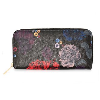 AGP1108 - Black Floral Print Zip Around Purse / Wallet