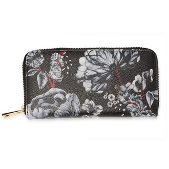 AGP1108 - Black / White Floral Print Zip Around Purse / Wallet