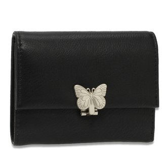 AGP1103 - Black Flap Metal Butterfly Design Purse / Wallet