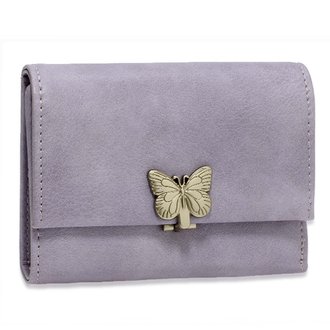 AGP1103 - Purple Flap Metal Butterfly Design Purse / Wallet