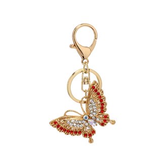 AGCK1082 - Sparkly Gold Metal Butterfly Rhinestone Bag Charm Key-Ring