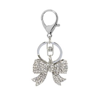 AGCK1083 - Sparkly Silver Metal Bow Rhinestone Bag Charm Key-Ring