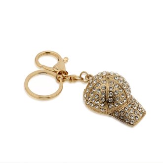 AGCK1085 - Sparkly Gold Metal Hat Rhinestone Bag Charm Key-Ring