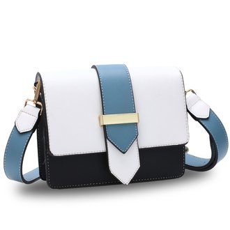 AG00692 -White / Black / Blue Flap Cross Body Shoulder Bag