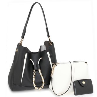 AG00670 - 3 Pieces Set Black / White Women's Fashion Handbags
