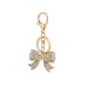 AGCK1083 - Sparkly Gold Metal Bow Rhinestone Bag Charm Key-Ring