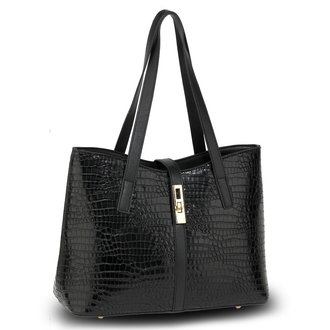 AG00710 - Black Croc Print Tote Bag