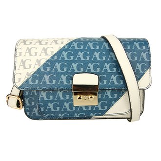 AG00744 - Blue / White Anna Grace Print Flap Cross Body Shoulder Bag