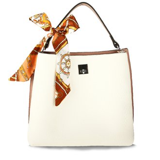 AG00682A - White / Pink Women's Fashion Tote Bag With Scarf