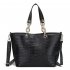 AG00773 - 2 Pieces Set Black Fashion Croc Style Wholesale Tote Bag
