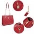 AG00777 - Red Quilted Shoulder Bag With Flower Decoration