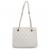 AG00777 - White Quilted Shoulder Bag With Flower Decoration