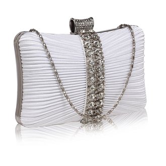 LSE0049 - Wholesale & B2B Gorgeous White Crystal Strip Clutch Evening Bag Supplier & Manufacturer