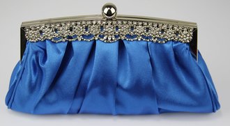 LSE0086 - Royal Blue Crystal Satin Evening Clutch