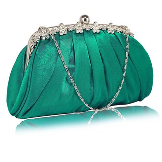 LSE0088 - Teal Sparkly Crystal Satin Evening Clutch