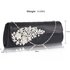 LSE0078 - Black Ruched Satin Clutch With Crystal Flower