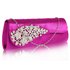 LSE0078 - Purple Ruched Satin Clutch With Crystal Flower