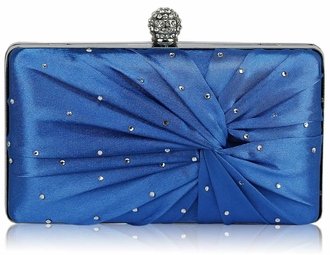 LSE0080 - Blue Satin Crystal Clasp Evening Evening Clutch Bag