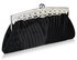 LSE00111 - Black Ruched Satin Clutch With Crystal Decoration